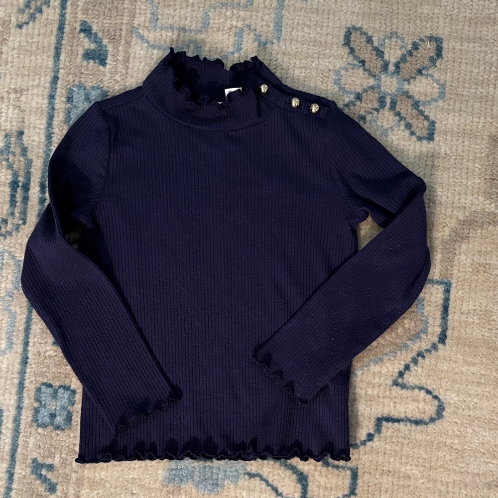 Janie and Jack Navy Ribbed Lettuce-Edge Top with Shoulder Buttons